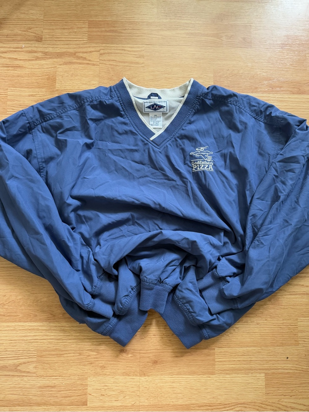 Vintage 90s Godfathers Pizza Pullover Windbreaker Jacket 3XL Blue Tri-Mountain